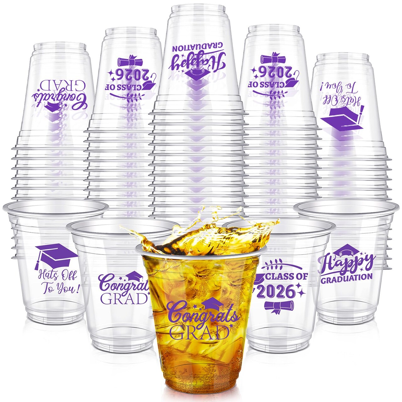 200 Pcs 12oz Graduation Cups 2026 Disposable Plastic Cups for Class of 2026 Graduation Party Congrats Grad Elegant Party Supplies Tableware Decorations (Purple)